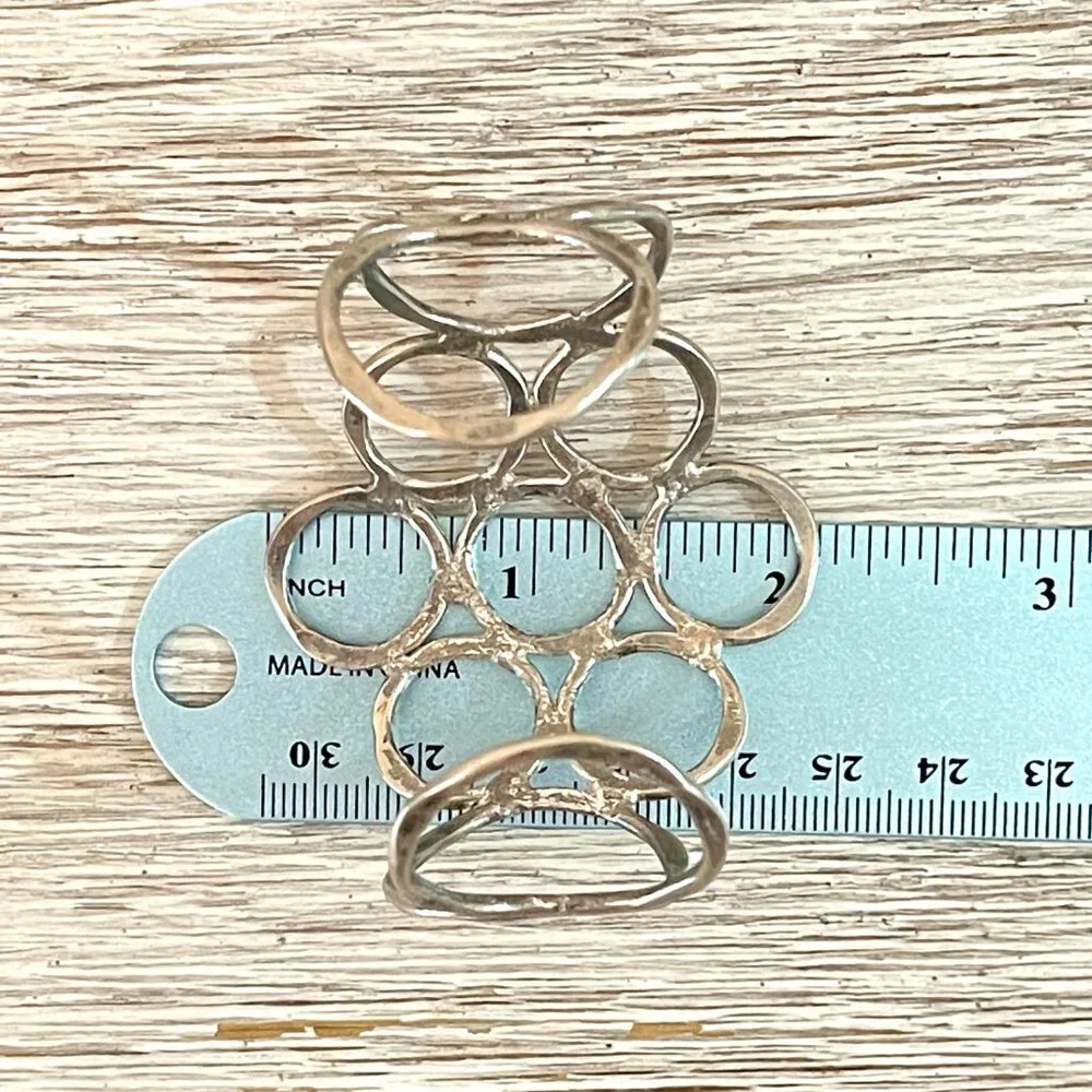 Cuff Bracelet Wide Silver Circles Adjustable Metal